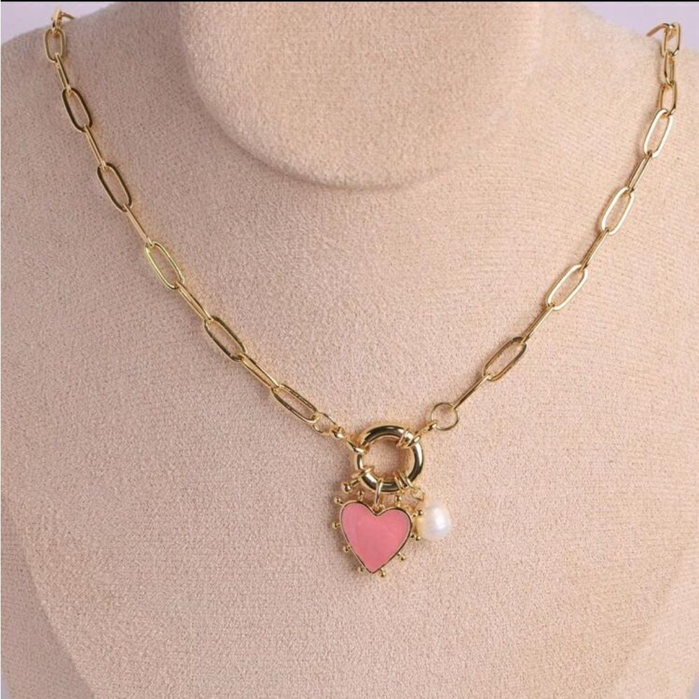 Pink heart necklace #1591